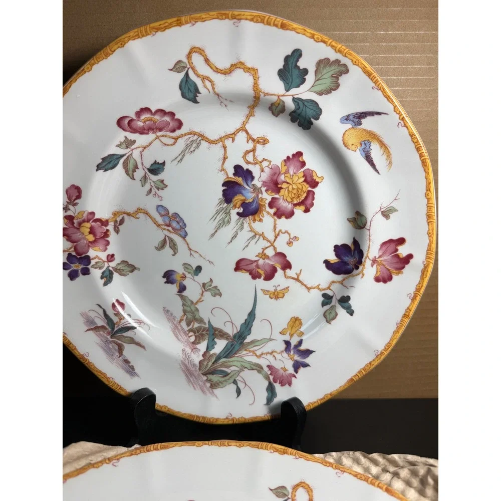 4 Wedgwood Devon Rose Floral Bird Chinoiserie Salad Plates Scalloped Border 8